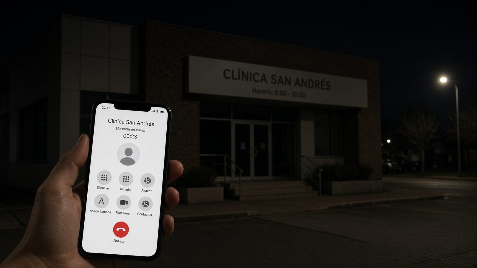 Paciente llamando por la noche a una clínica que ya está cerrada